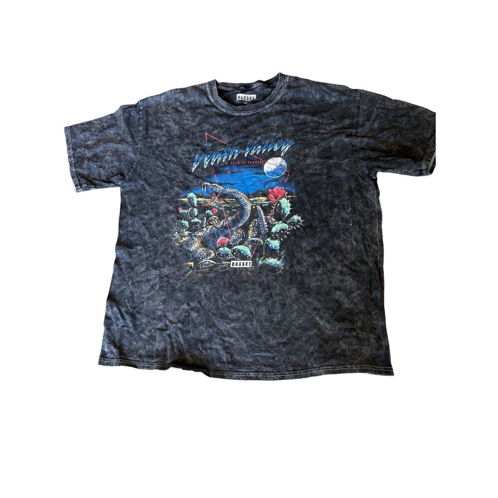 Boxset Death Valley Snake T-Shirt Men L Graphic Desert Cactus Moon Washed Black